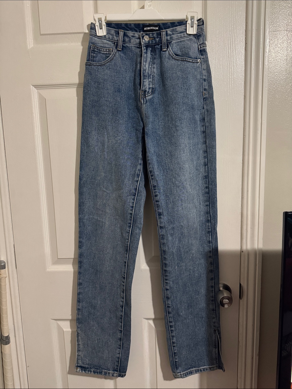 Momokrom Women’s Straight Jeans In Medium Blue Denim